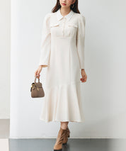 ドッキングイートンカラーのマーメイドロングワンピースsdp0335 アイボリー