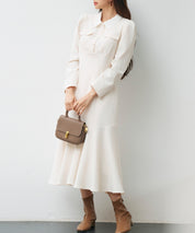 ドッキングイートンカラーのマーメイドロングワンピースsdp0335 アイボリー