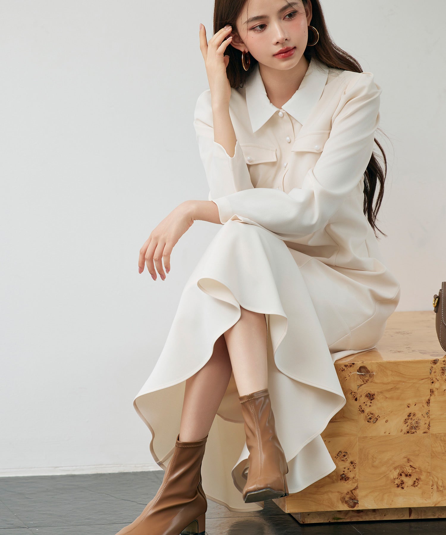 ドッキングイートンカラーのマーメイドロングワンピースsdp0335 アイボリー