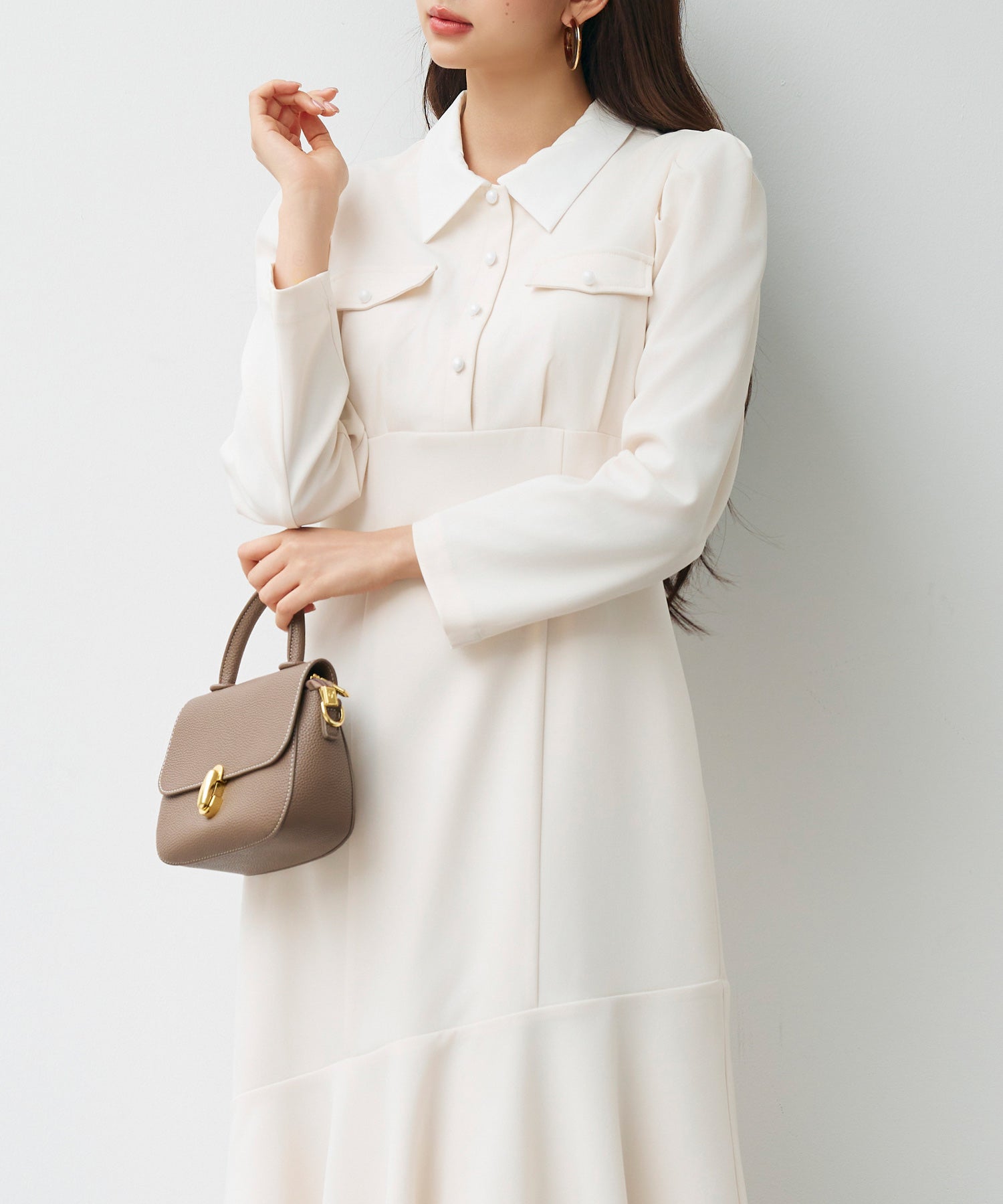 ドッキングイートンカラーのマーメイドロングワンピースsdp0335 アイボリー