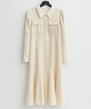 ドッキングイートンカラーのマーメイドロングワンピースsdp0335 アイボリー