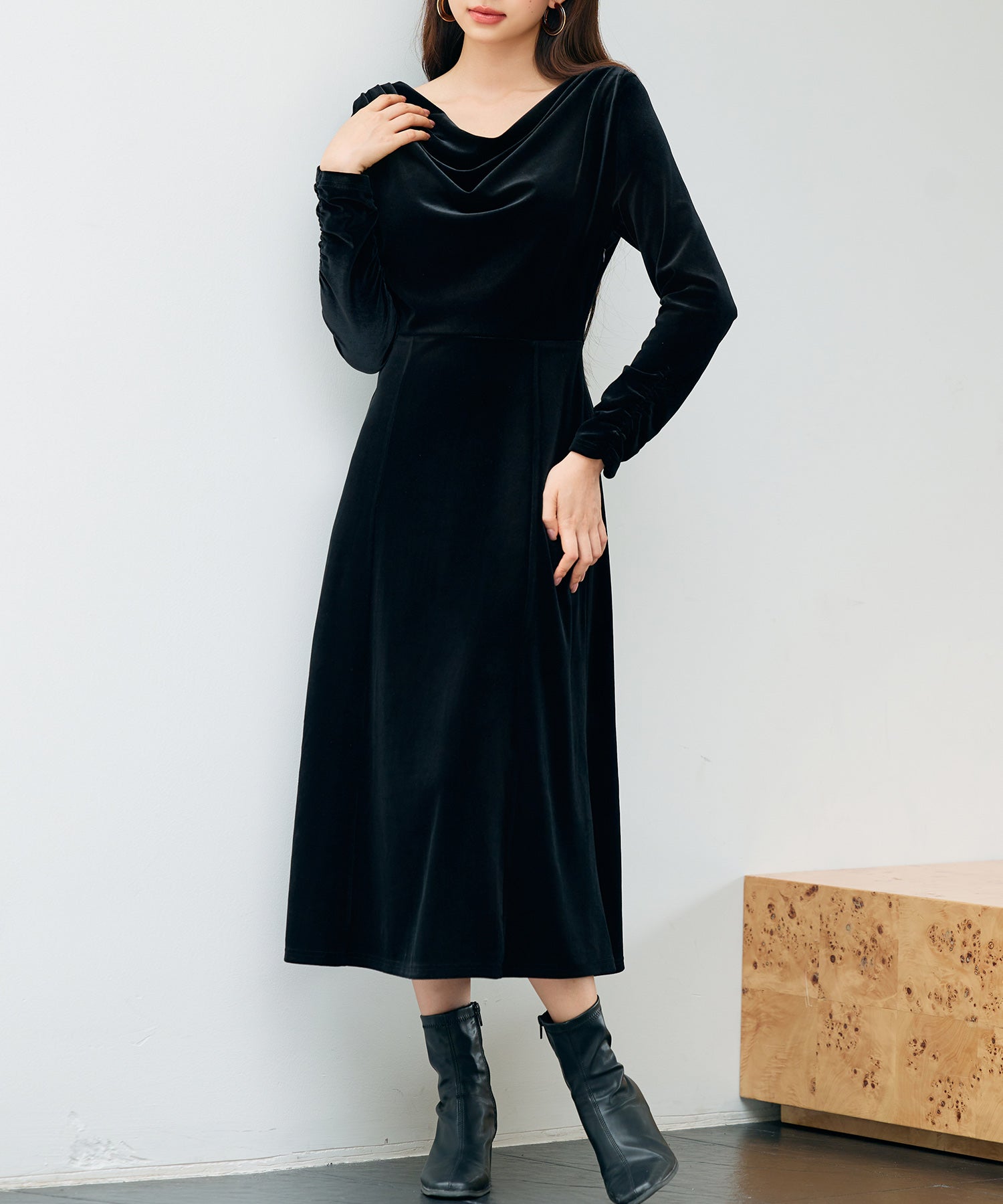 ドレープドネックのベロアワンピースsdp0337-102-8