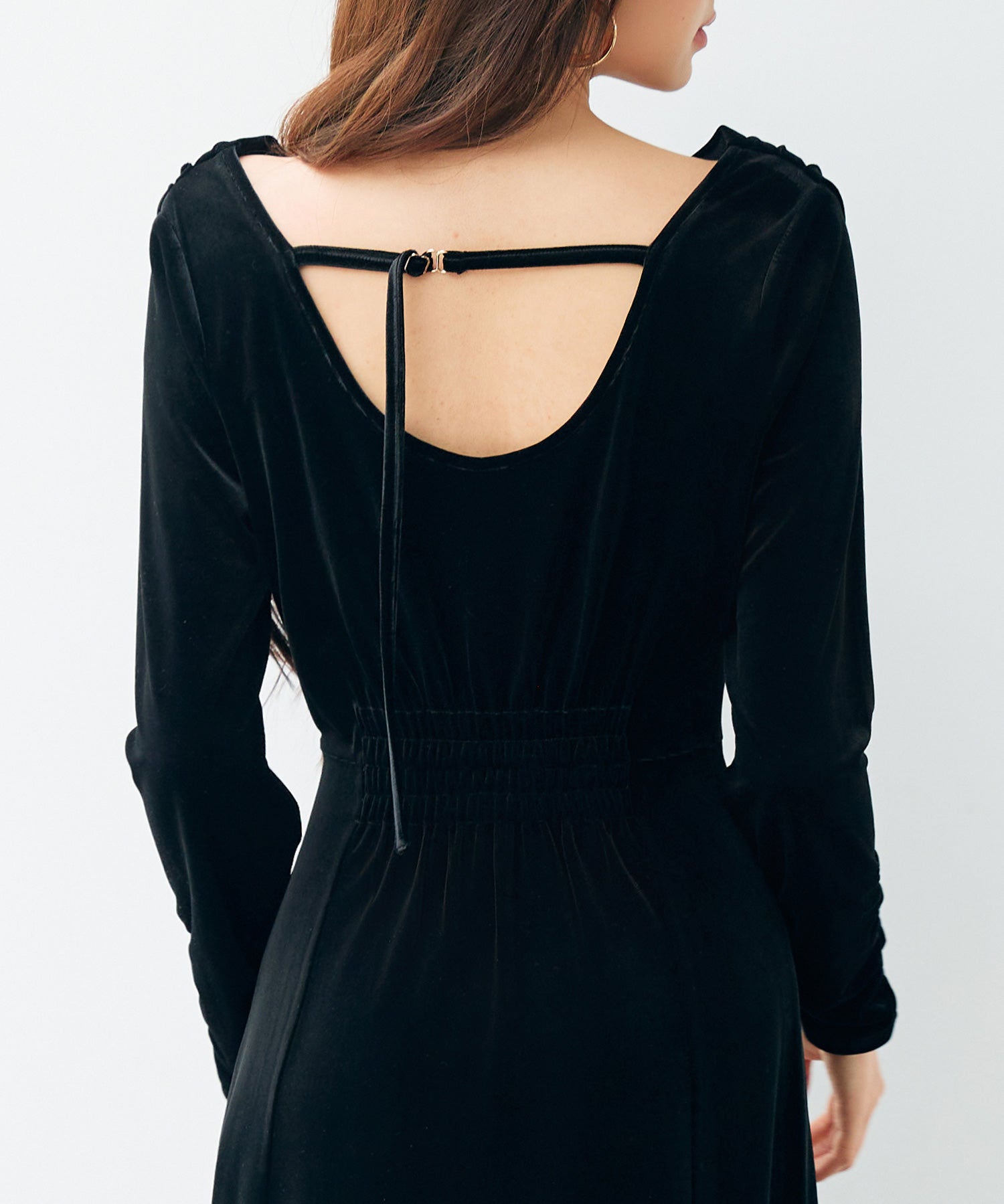 ドレープドネックのベロアワンピースsdp0337 ブラック