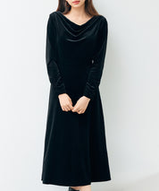 ドレープドネックのベロアワンピースsdp0337 ブラック