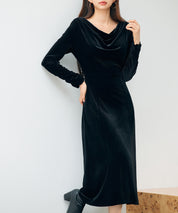 ドレープドネックのベロアワンピースsdp0337 ブラック