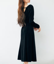 ドレープドネックのベロアワンピースsdp0337 ブラック