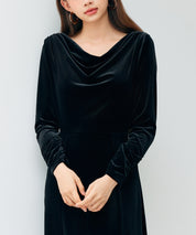 ドレープドネックのベロアワンピースsdp0337 ブラック