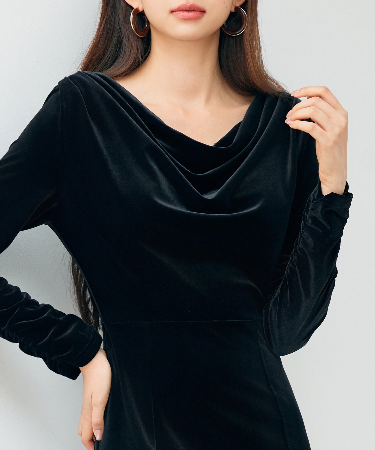 ドレープドネックのベロアワンピースsdp0337 ブラック