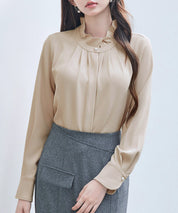 ギャザーたっぷりのフェミニンなバルカンブラウスsdp0338 ベージュ