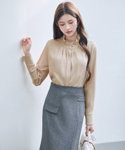 ギャザーたっぷりのフェミニンなバルカンブラウスsdp0338 ベージュ