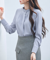 ギャザーたっぷりのフェミニンなバルカンブラウスsdp0338 ブルーグレー