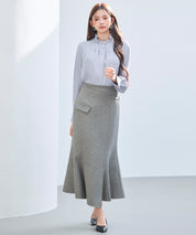 ギャザーたっぷりのフェミニンなバルカンブラウスsdp0338 ブルーグレー