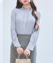 ギャザーたっぷりのフェミニンなバルカンブラウスsdp0338 ブルーグレー