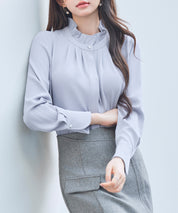 ギャザーたっぷりのフェミニンなバルカンブラウスsdp0338 ブルーグレー