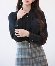 ギャザーたっぷりのフェミニンなバルカンブラウスsdp0338 ブラック