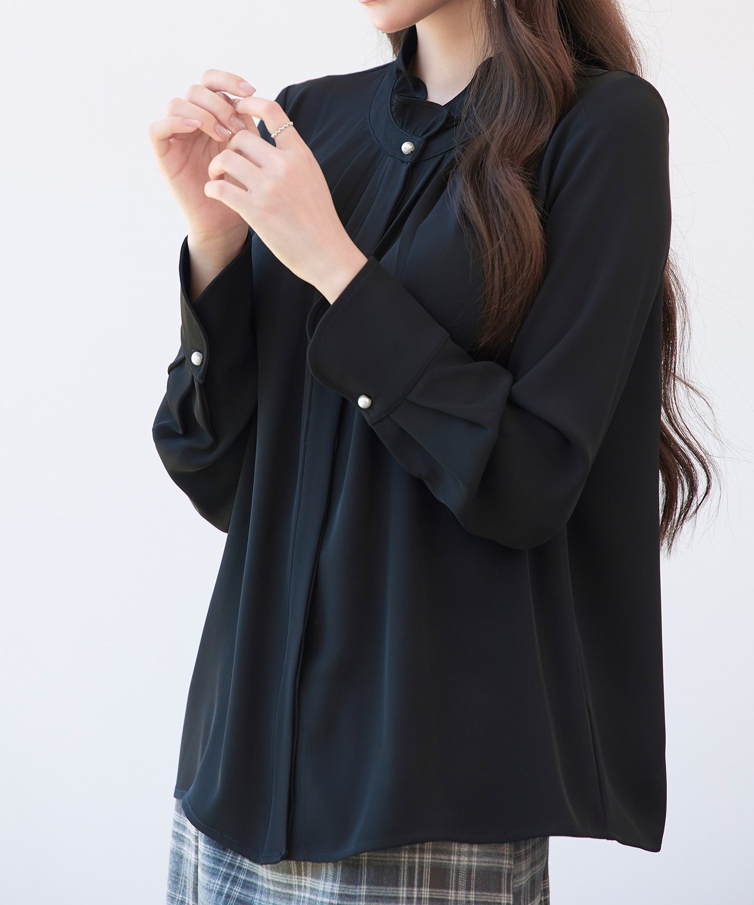 ギャザーたっぷりのフェミニンなバルカンブラウスsdp0338 ブラック