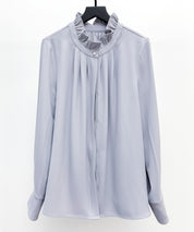 ギャザーたっぷりのフェミニンなバルカンブラウスsdp0338 ブルーグレー