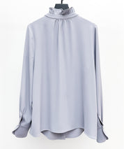 ギャザーたっぷりのフェミニンなバルカンブラウスsdp0338 ブルーグレー