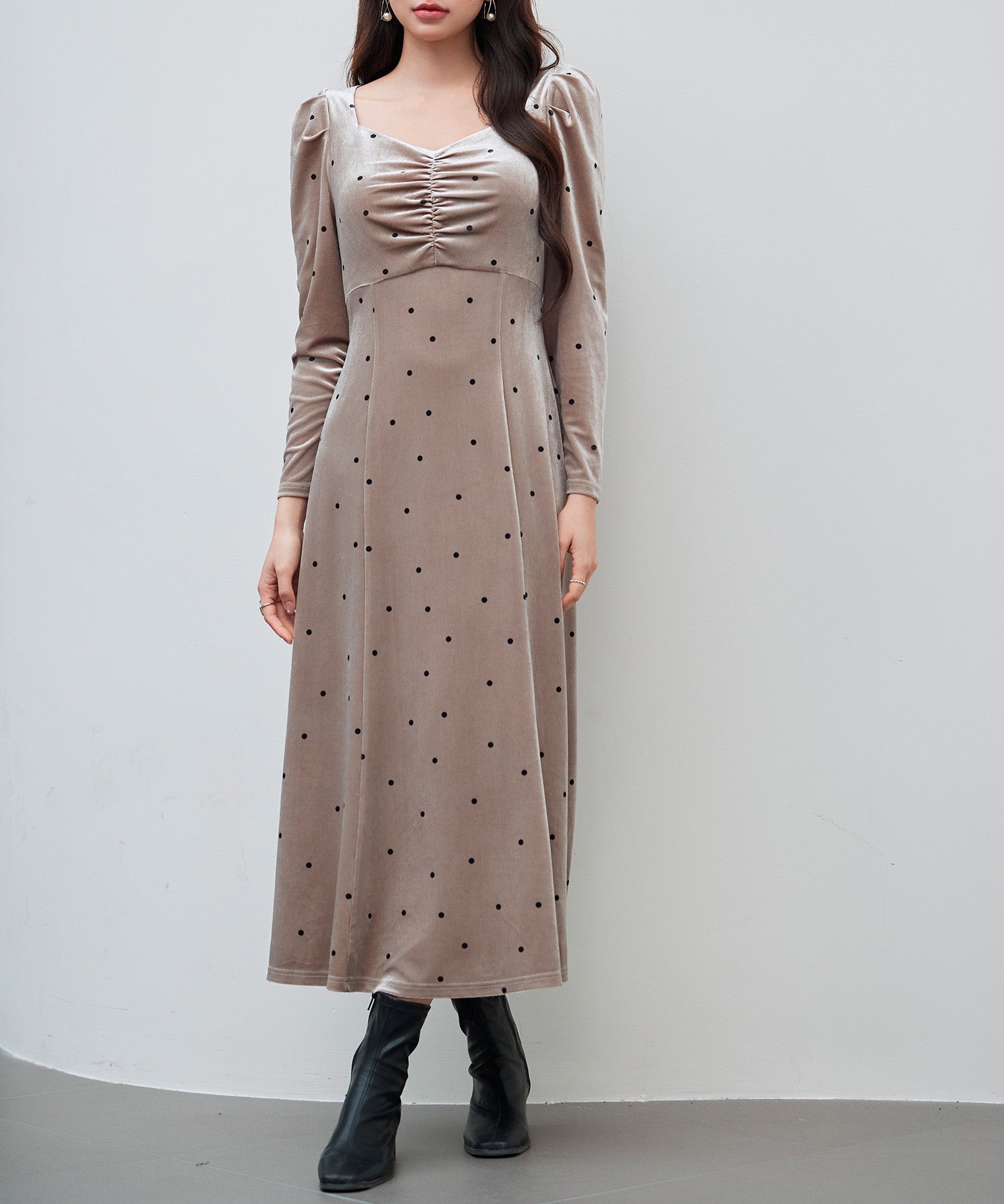 ドットプリントベロアロングワンピースsdp0340-102-14