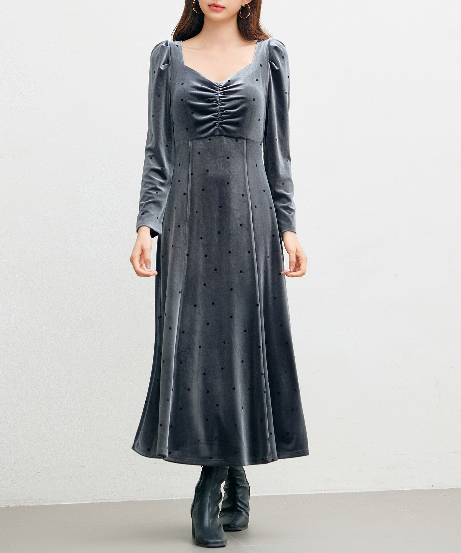 ドットプリントベロアロングワンピースsdp0340-102-365