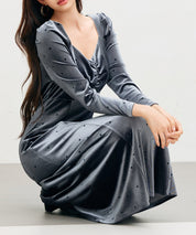 ドットプリントベロアロングワンピースsdp0340 チャコール