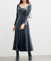 ドットプリントベロアロングワンピースsdp0340 チャコール