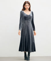 ドットプリントベロアロングワンピースsdp0340 チャコール