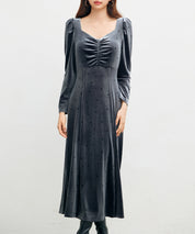 ドットプリントベロアロングワンピースsdp0340 チャコール