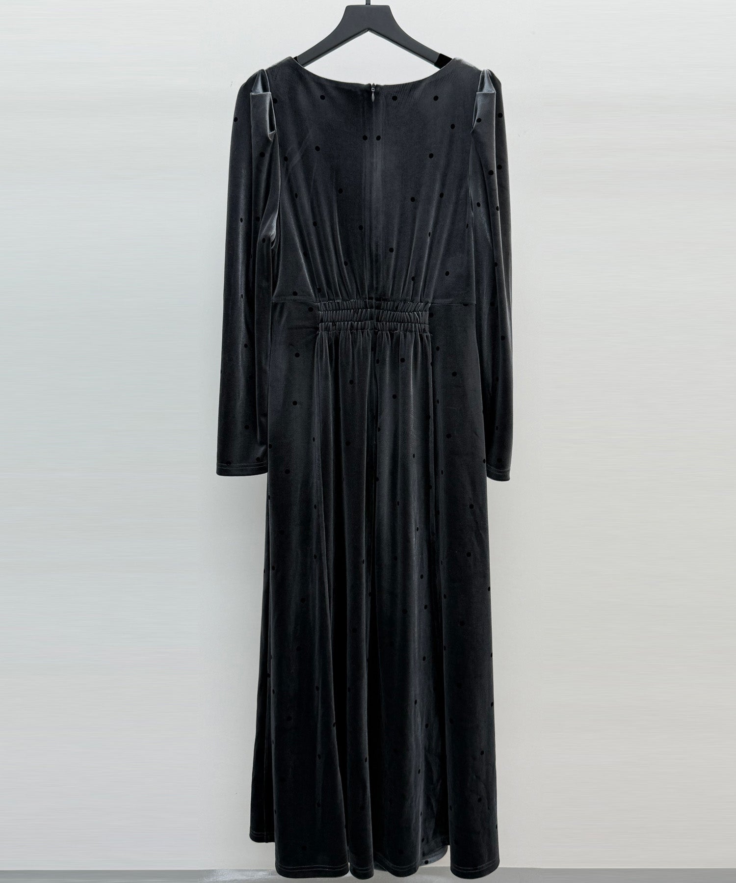 ドットプリントベロアロングワンピースsdp0340 チャコール