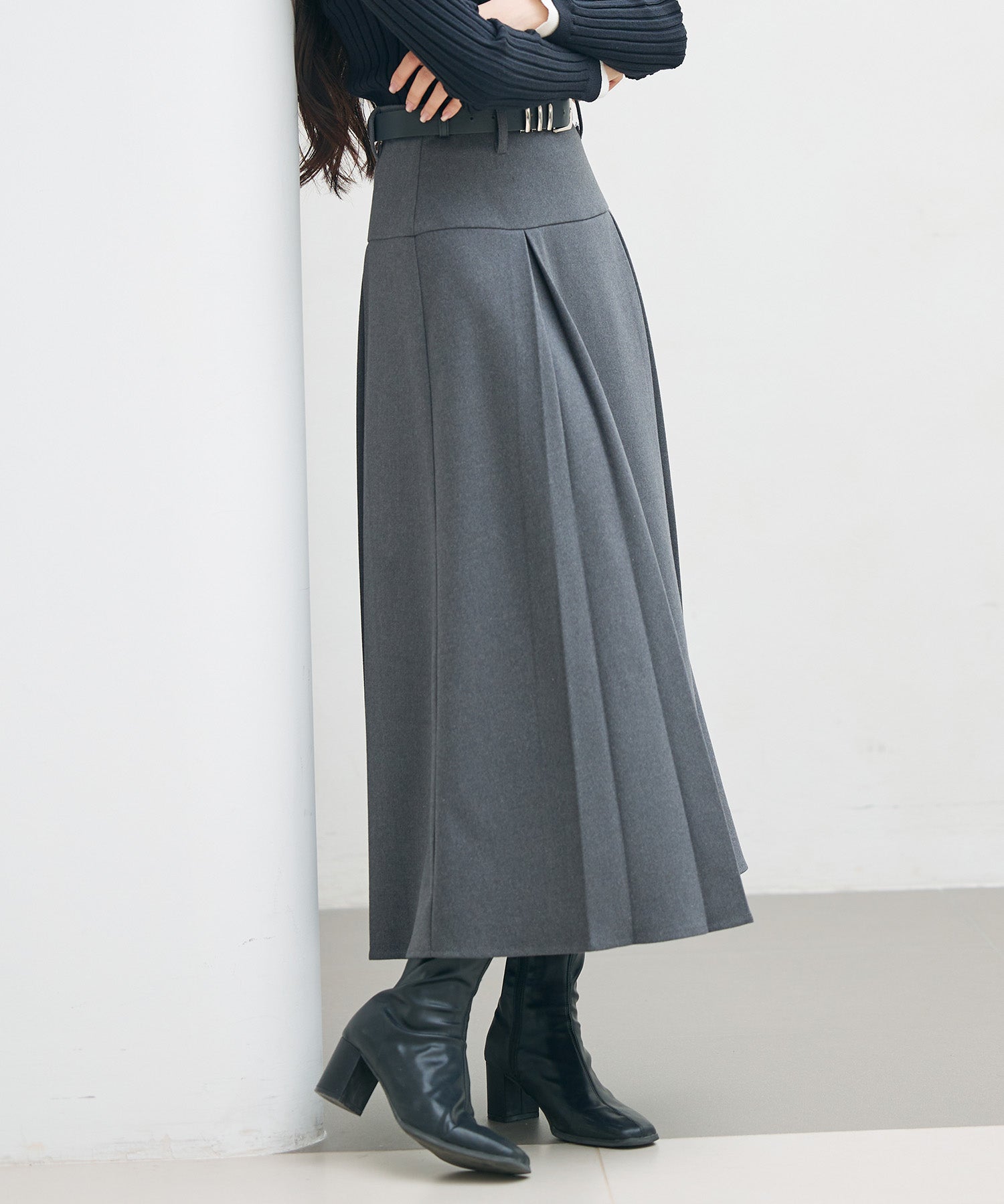 ヨークスカートとベルトの2点セットsdp0341 チャコール
