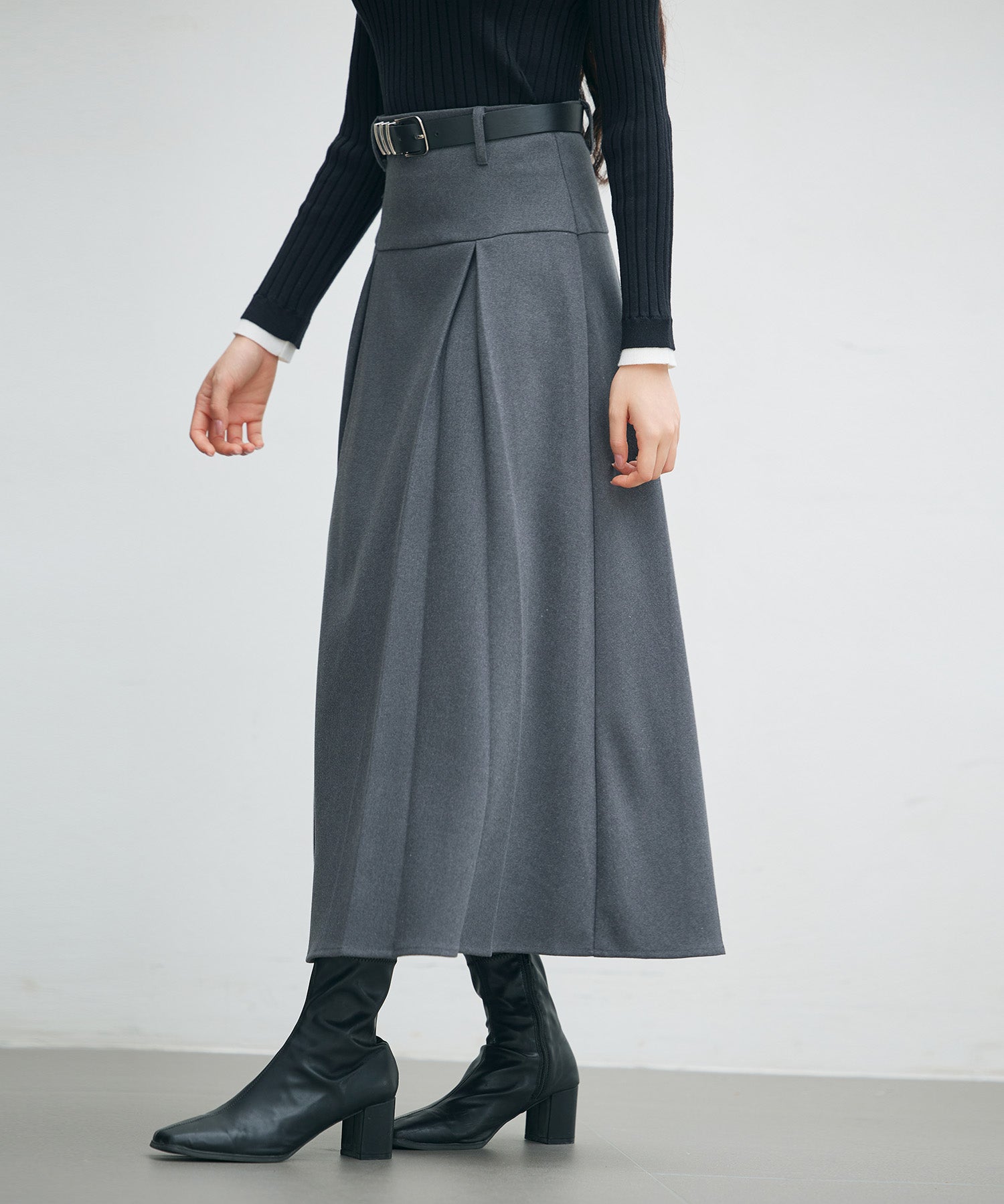 ヨークスカートとベルトの2点セットsdp0341 チャコール