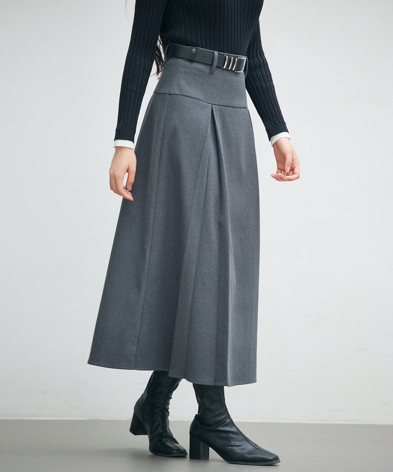 ヨークスカートとベルトの2点セットsdp0341 チャコール