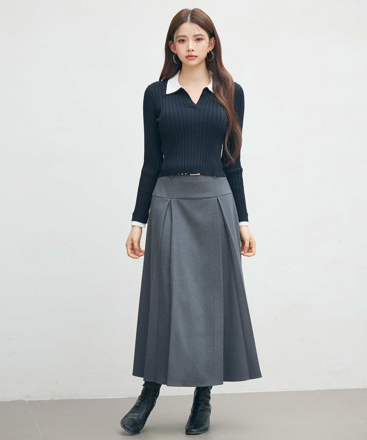 ヨークスカートとベルトの2点セットsdp0341 チャコール