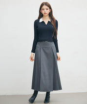 ヨークスカートとベルトの2点セットsdp0341 チャコール