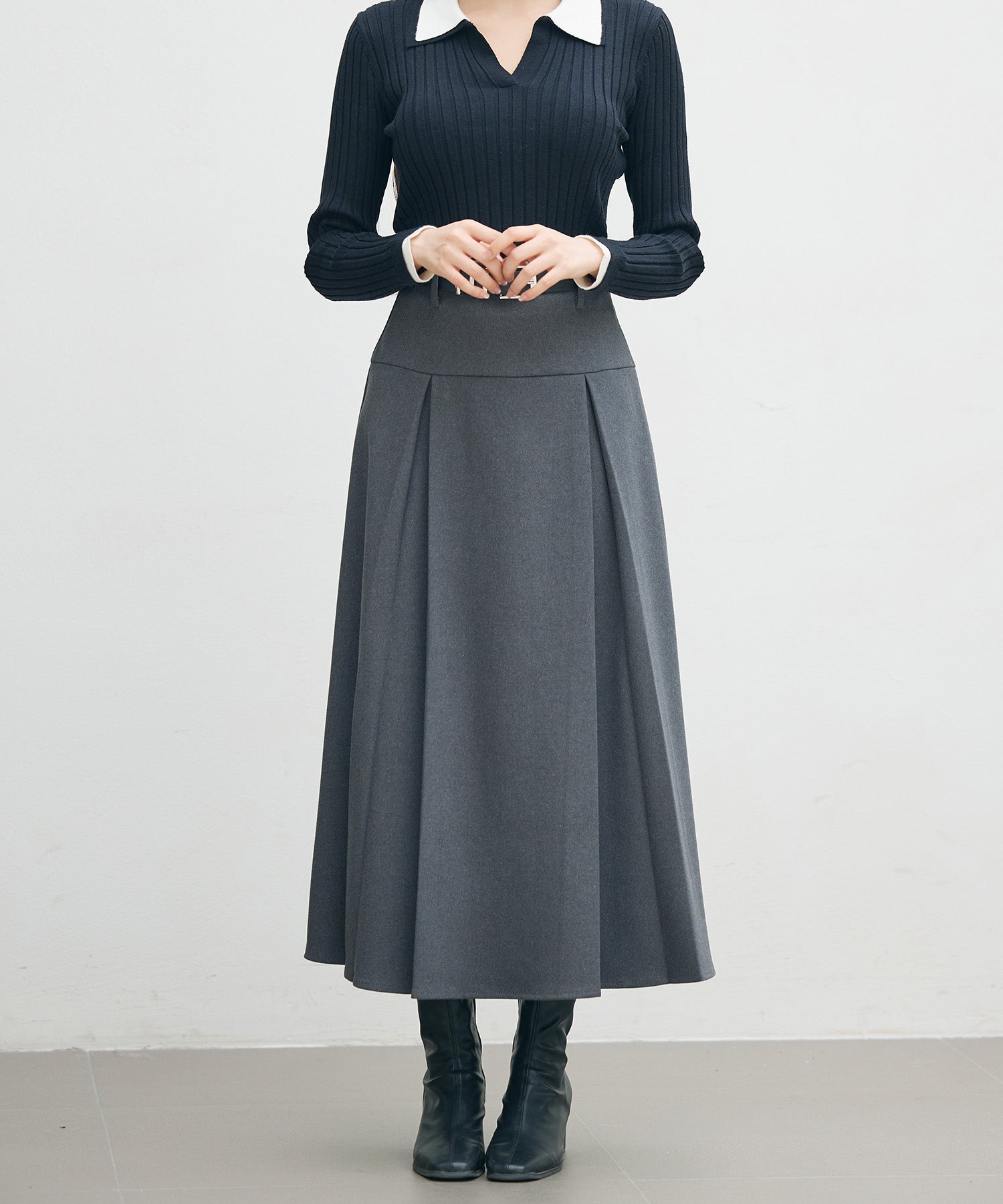 ヨークスカートとベルトの2点セットsdp0341 チャコール