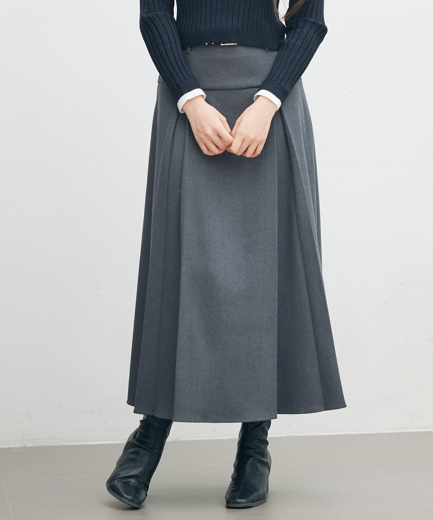 ヨークスカートとベルトの2点セットsdp0341 チャコール