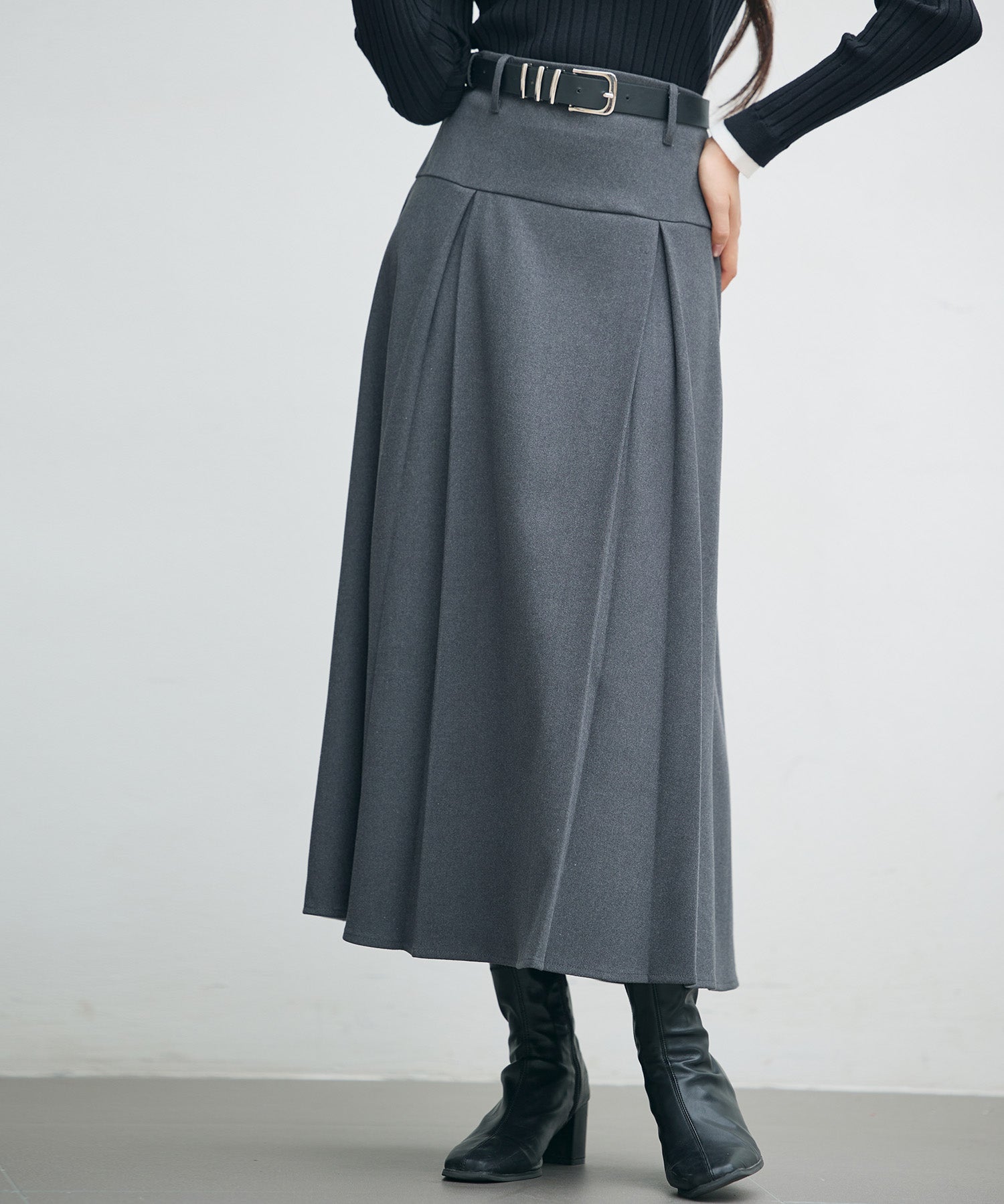 ヨークスカートとベルトの2点セットsdp0341 チャコール