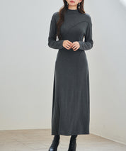 ボトルネックネックロングワンピースsdp0342 チャコール