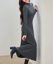 ボトルネックネックロングワンピースsdp0342 チャコール