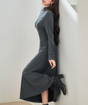 ボトルネックネックロングワンピースsdp0342 チャコール