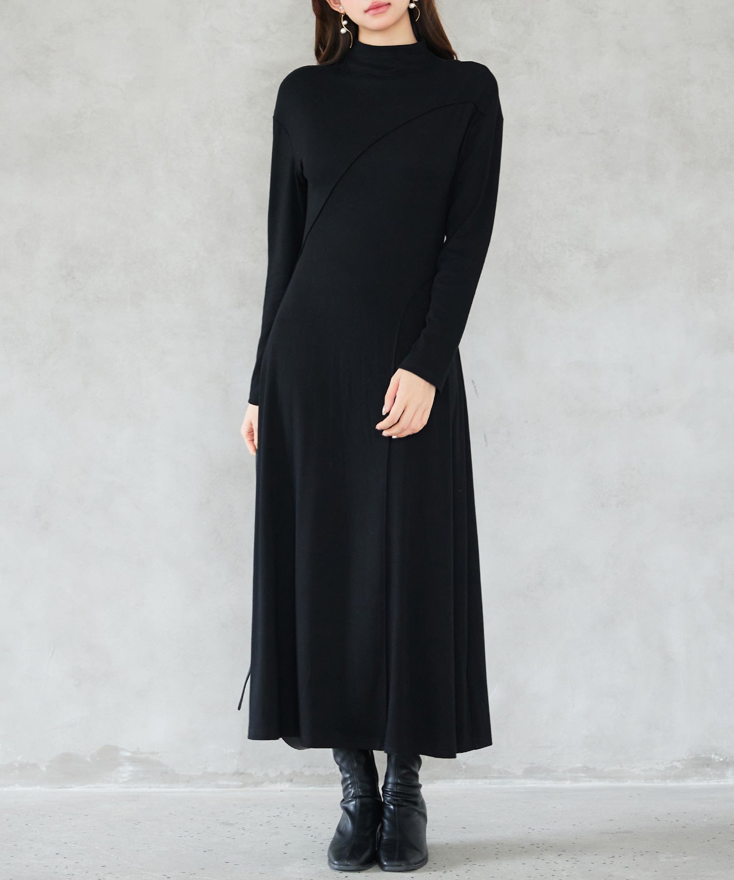 ボトルネックネックロングワンピースsdp0342 ブラック