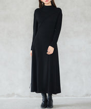 ボトルネックネックロングワンピースsdp0342 ブラック