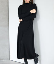 ボトルネックネックロングワンピースsdp0342 ブラック