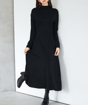 ボトルネックネックロングワンピースsdp0342 ブラック