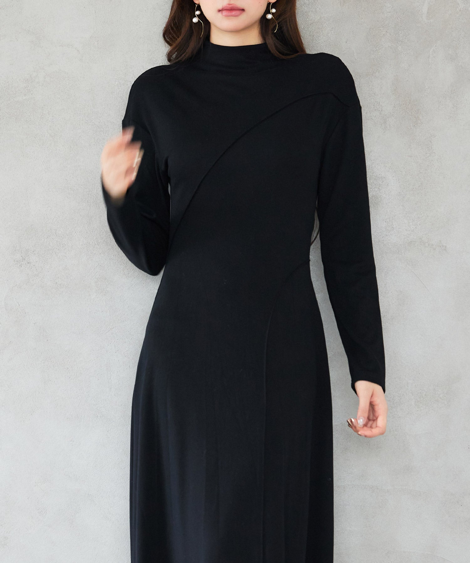 ボトルネックネックロングワンピースsdp0342 ブラック