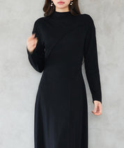 ボトルネックネックロングワンピースsdp0342 ブラック