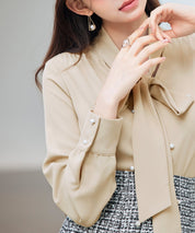 パール付き ボウタイブラウスsdp0343 ベージュ