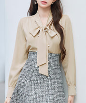 パール付き ボウタイブラウスsdp0343 ベージュ