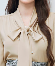 パール付き ボウタイブラウスsdp0343 ベージュ