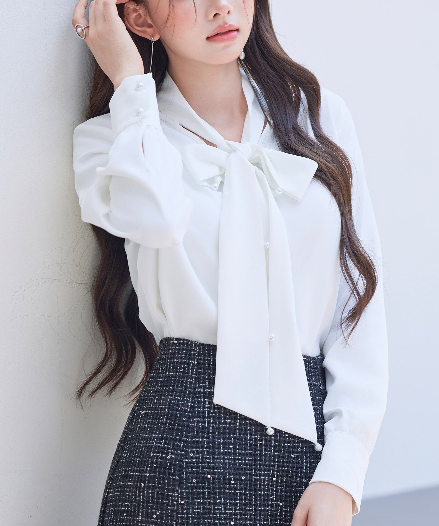 パール付き ボウタイブラウスsdp0343-102-1